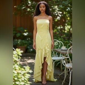 Elegant Yellow Strapless Dress